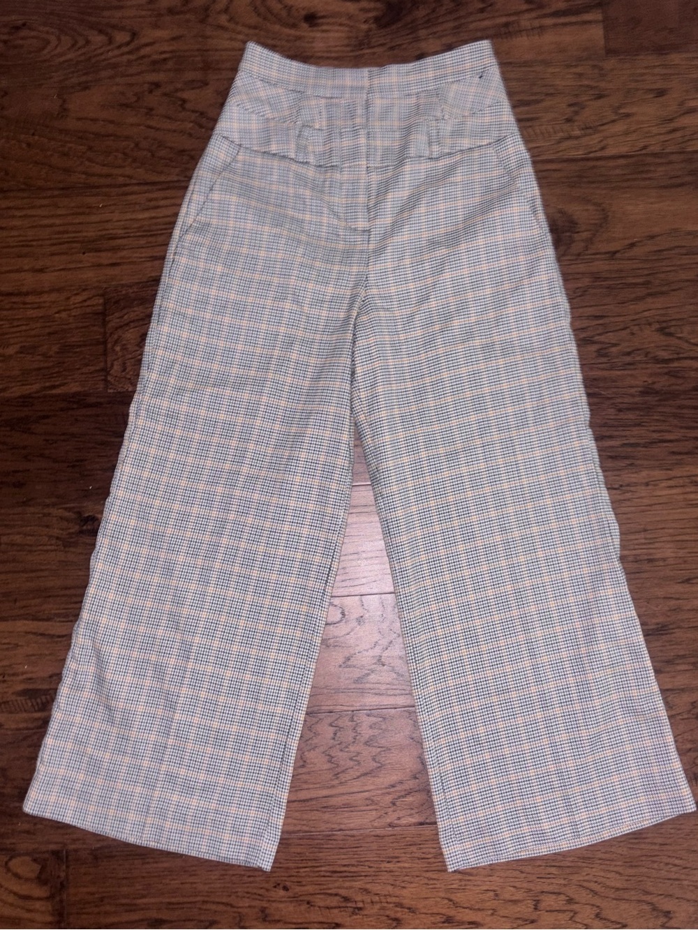New York & Company Wide-Leg Plaid Pants in Light Blue & Cream